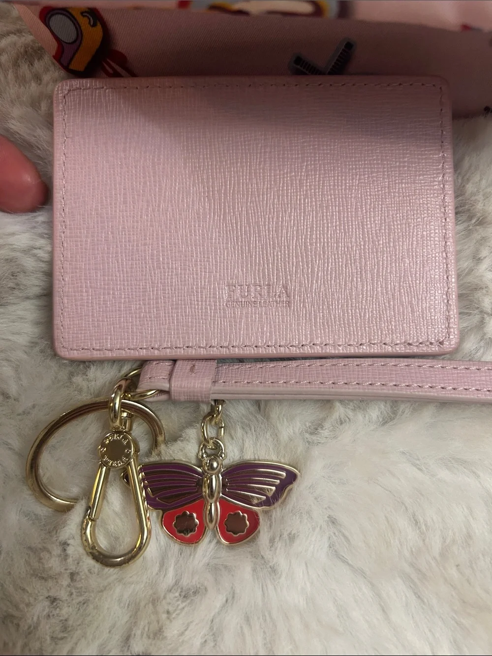 Furla Seasonal pink sticker print canvas clutch, cosmetic bag with mirror/strap